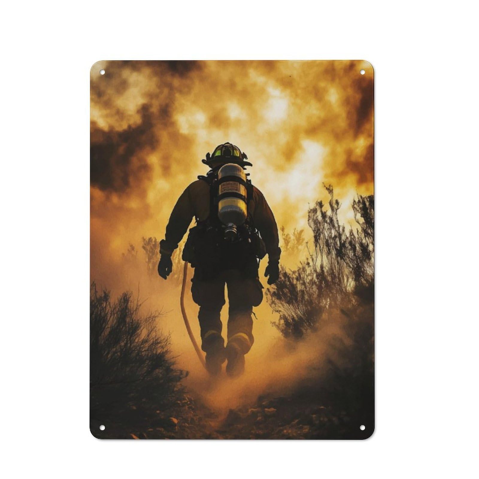 Junmoney Firefighter In Smoke Tin Wall Plaque 40X30cm With For Hobby Room Or Studio, For Updating Hobby Room And Studio After Moving