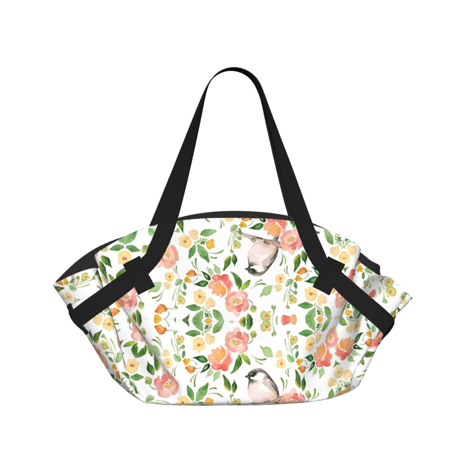 WYCZHY Flower and Bird Printed Foldable Round Picnic Blanket Converts to Carry Bag, 37in Mat for Camping Date Night