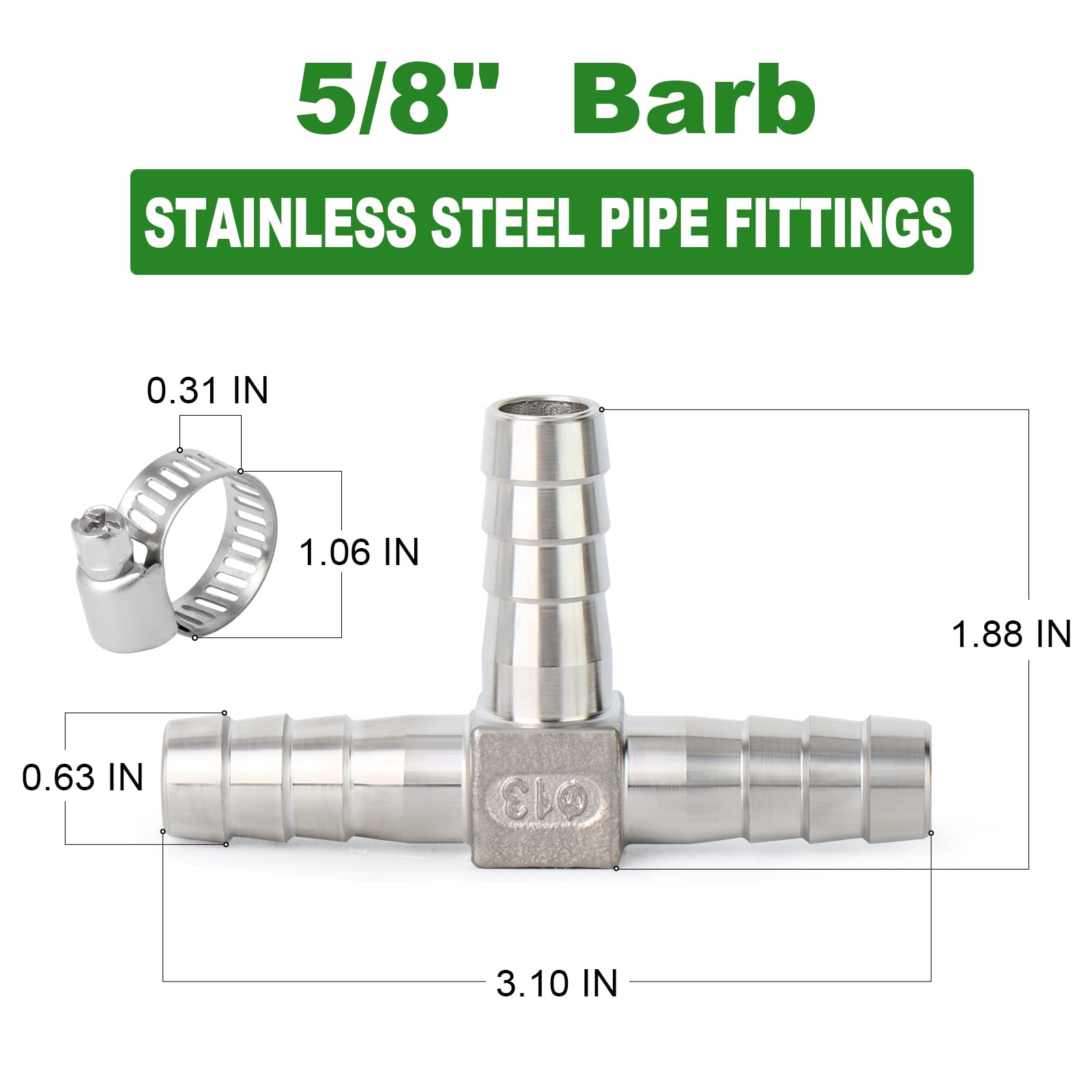 TAISHER 10PCS Brass Hose Barb Fittings 1/2 Inch To 1/4