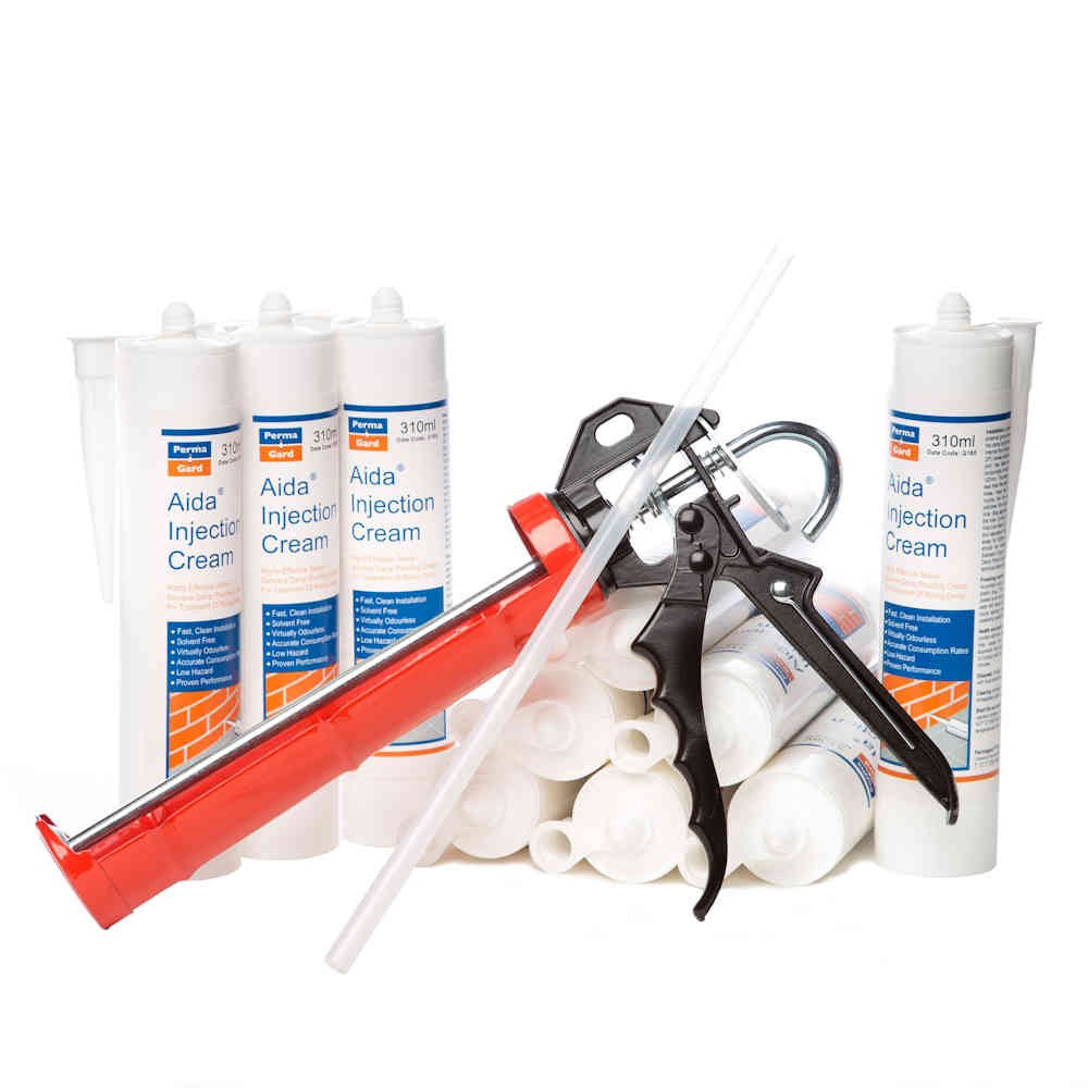 Aida DPC Damp Proof Injection Cream Kit - 10 x 310ml (Includes Gun and Extension Tube) - Rising Damp Treatment