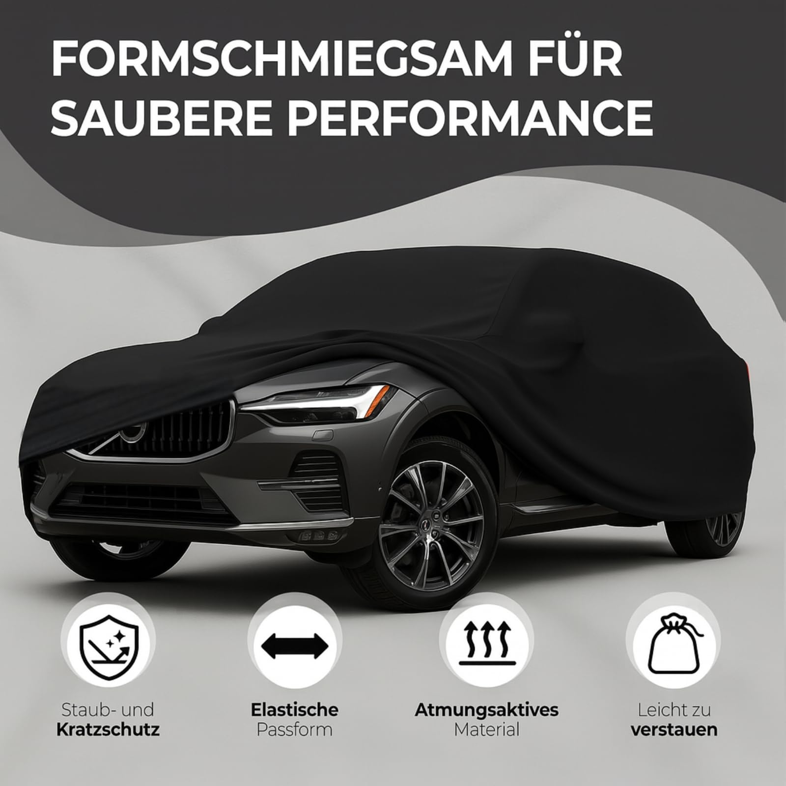 Autoabdeckung SUV Indoor Premium elastisch - Auto Abdeckplane atmungsaktiv - Ganzgarage Staubschutz & Kratzschutz - 180 g/m² Perfect Stretch von Car-e-Cover (Schwarz, SUV-XXL: Hohe kantige SUV's)