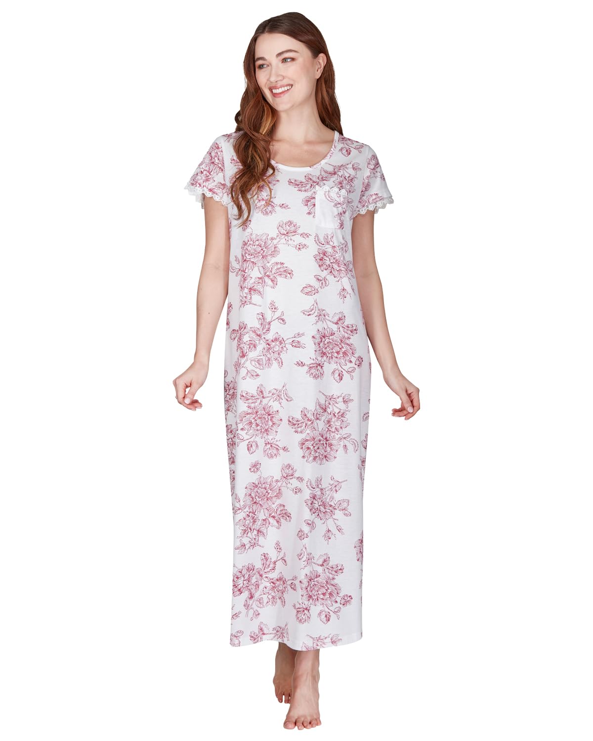 Undercover Ladies 'Vintage Bouquet' Short Sleeve Longer Nightie 25265L Burgundy M-L