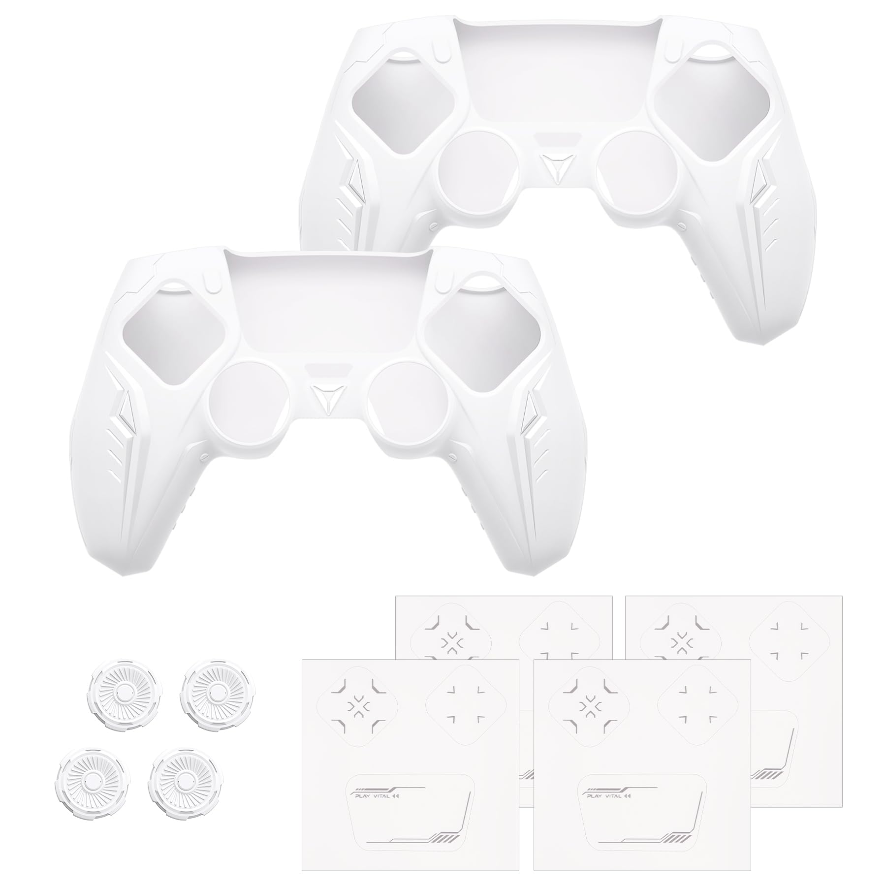 playvital 2 Cover per ps5 Controller,Joystick Custodia Silicone Protettiva Antiscivolo&Copri Analogici&Adesivi Touchpad,Compatibile con Base di Ricarica,CyberMech-Bianco