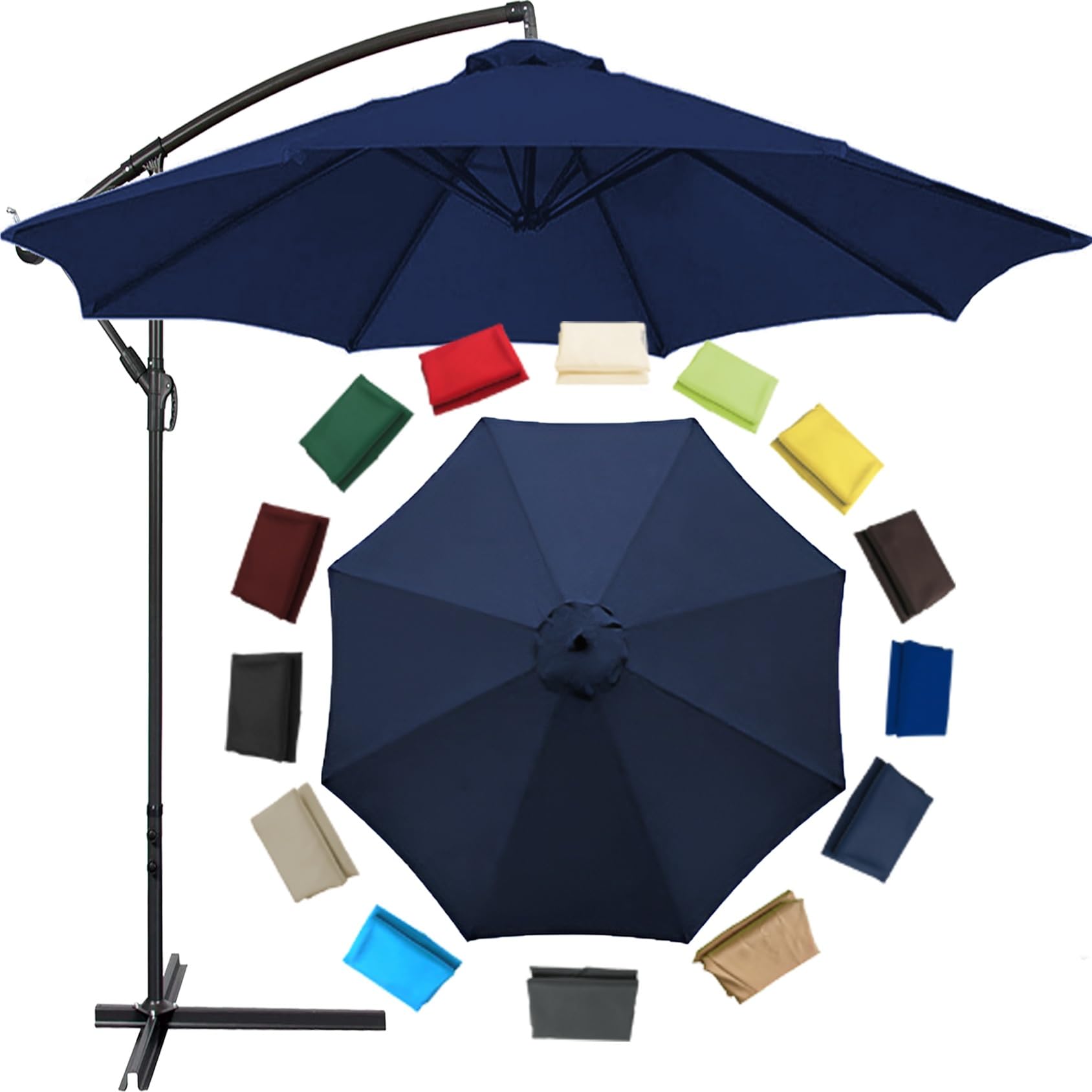 Replacement Parasol Umbrella Canopy Cover 200cm/270cm/300cm (6.5ft/8.8ft/9.8ft)+6 Arms/8 Arms Replacement Parasol Fabric Cover For Garden Umbrella Sun Umbrella Replacement Cloth(Color:Navy blue,Size:8