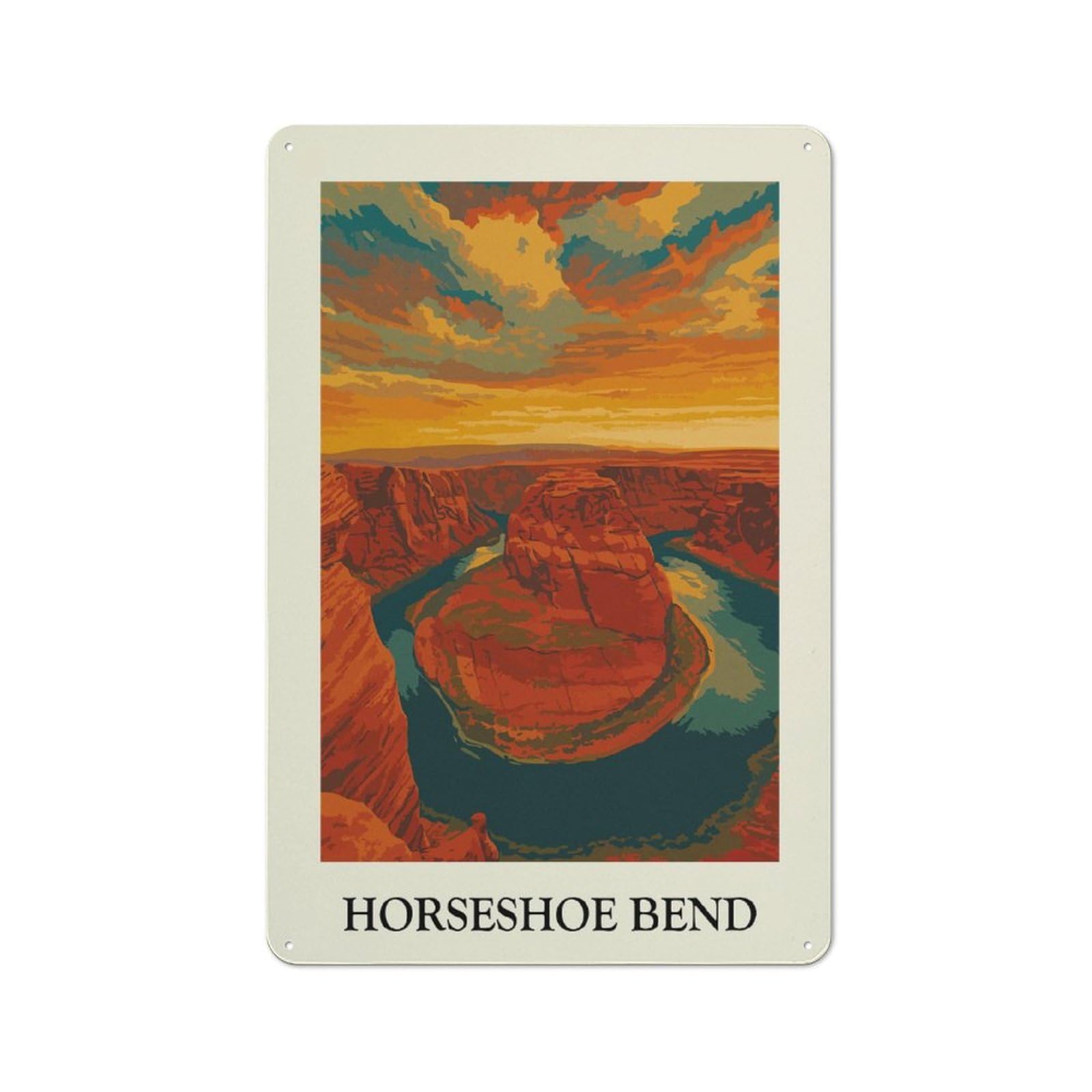 Junmoney Style-4 Tin Wall Plaque 30X20cm With Horseshoe Bend Landscape Art Print For Guest Room Or Hallway, A Decorative Christmas Gift For Home Decor Collectors