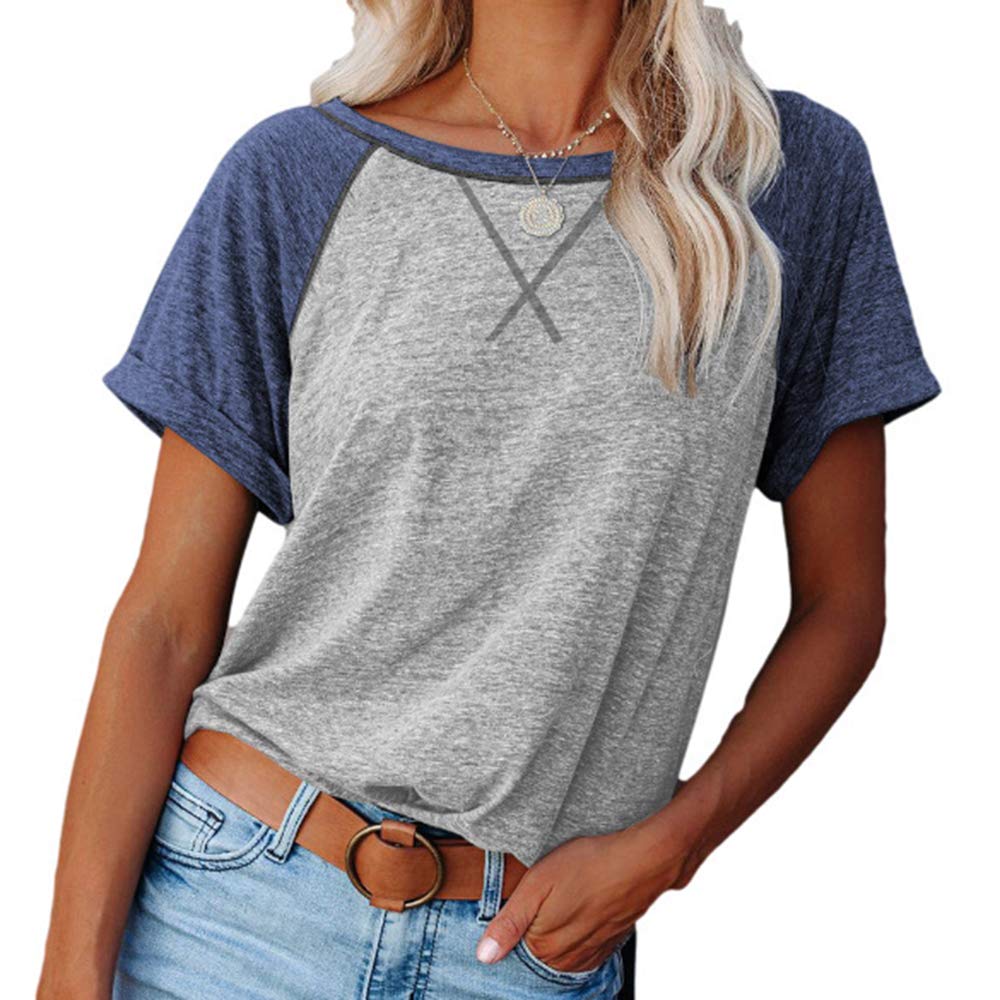Women’s Short Sleeve Raglan Crewneck TShirts Tees Color Block Casual Loose Fit Tshirts Tops