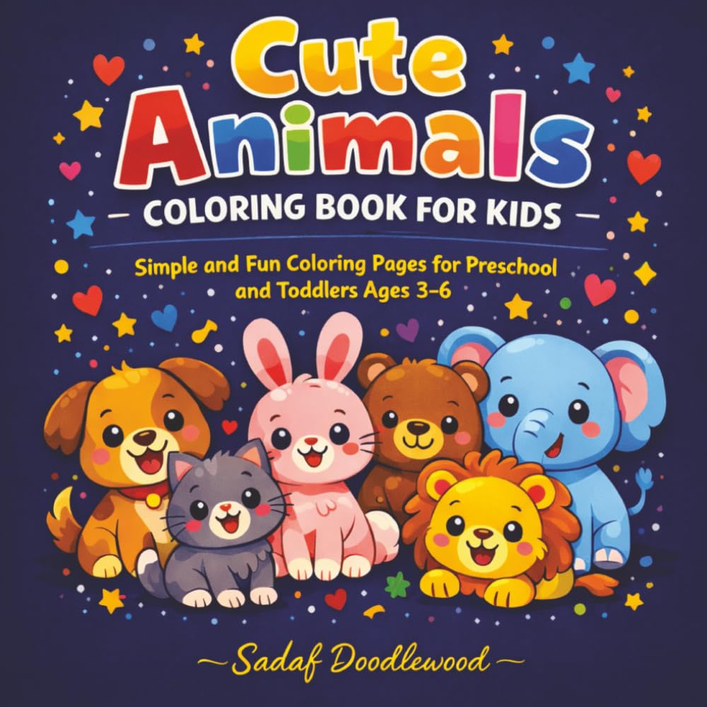 Cute Animals Coloring Book for Kids: Simple and Fun Coloring Pages for Preschool and Toddlers Ages 3–6