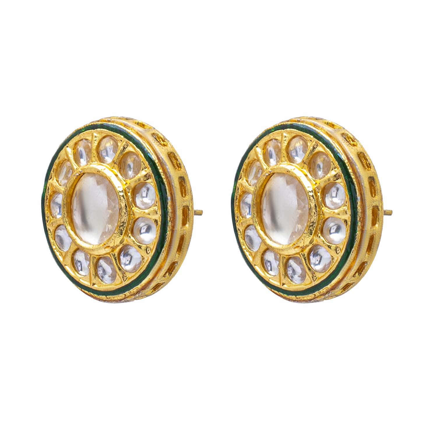 Shining Jewel Gold Plated Pure Copper, LCT, Pearls and CZ studded Traditonal Kundan Polki Ethnic Big Stud Eaarrings for Women (SJE_05_W)-image-12