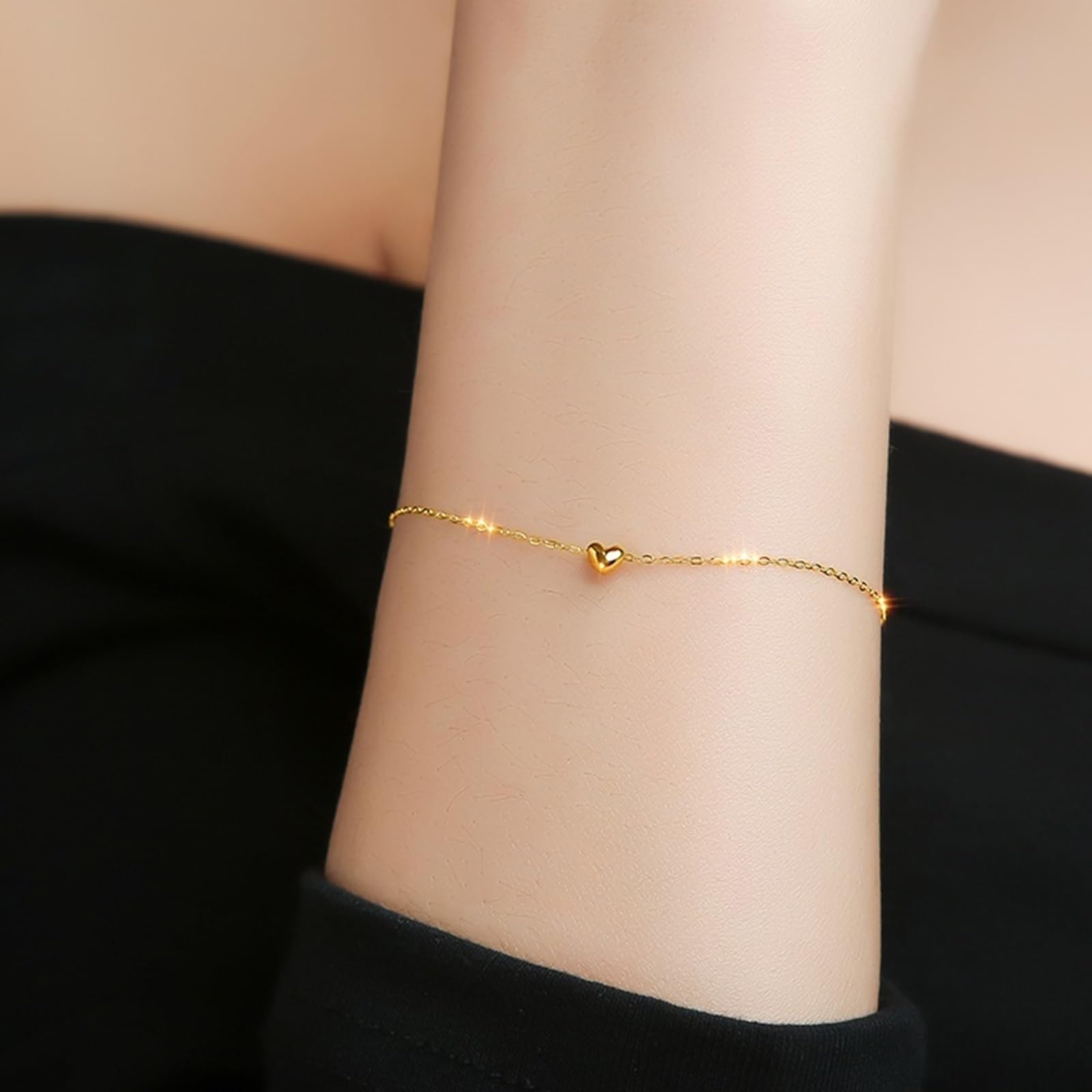 Bracciale Oro Giallo Donna 18k/14k/9k, Bracciale a Catena a Forma di Cuore 16-18 cm Estensione 4 cm, Braccialetto da Sposa Fidanzati