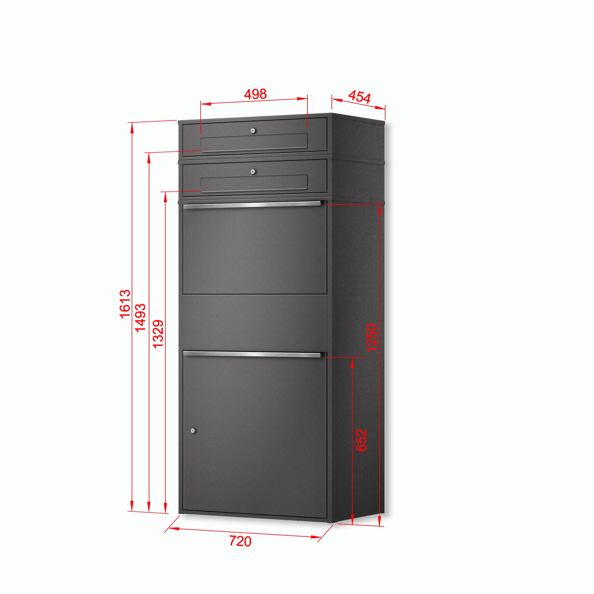 Metzler Bispo Max - Scatola per la posta con 2 cassette per esterni, grande, XXL, 2 parti con scomparto per il pacchetto in ferro DB 703, cassetta delle lettere, cassetta delle lettere, cassetta dei