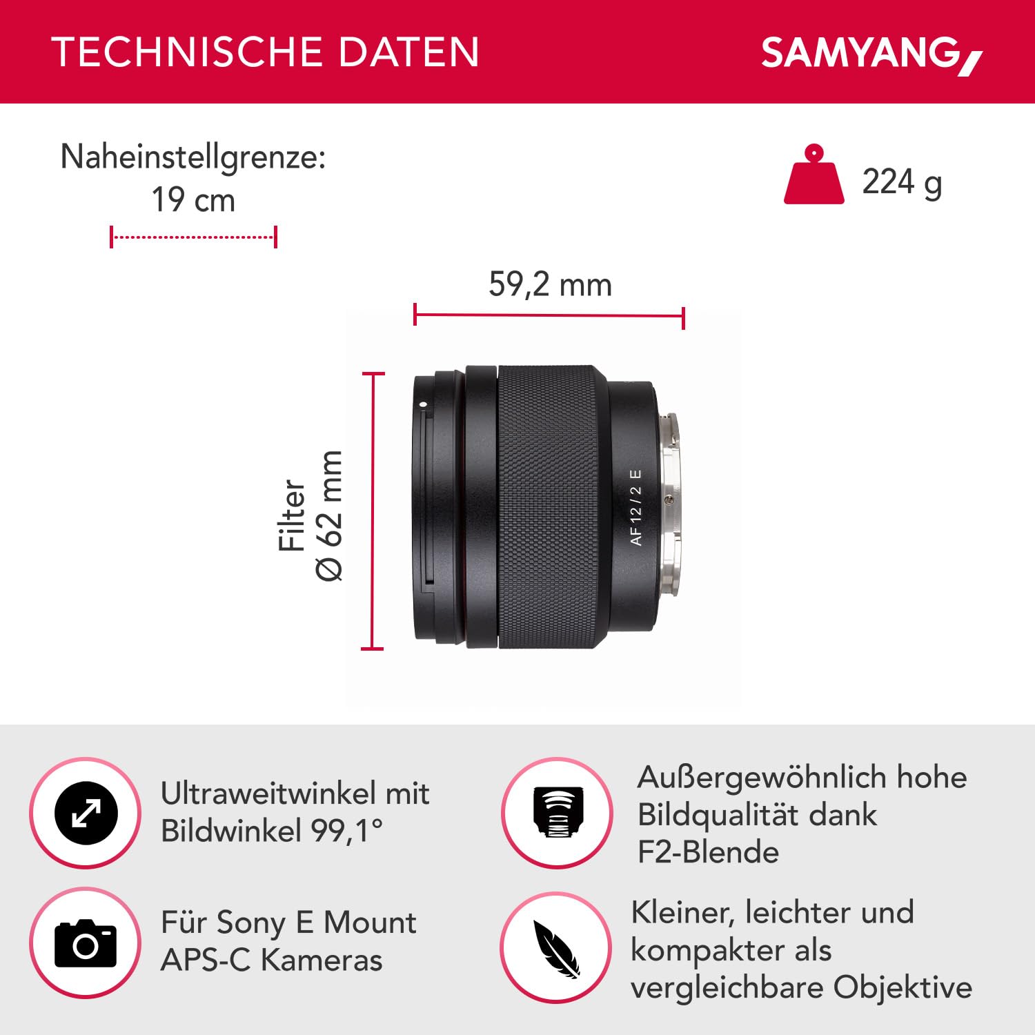 Amazon.com : Samyang AF 12mm F2.0 Autofocus Lens for Sony E 