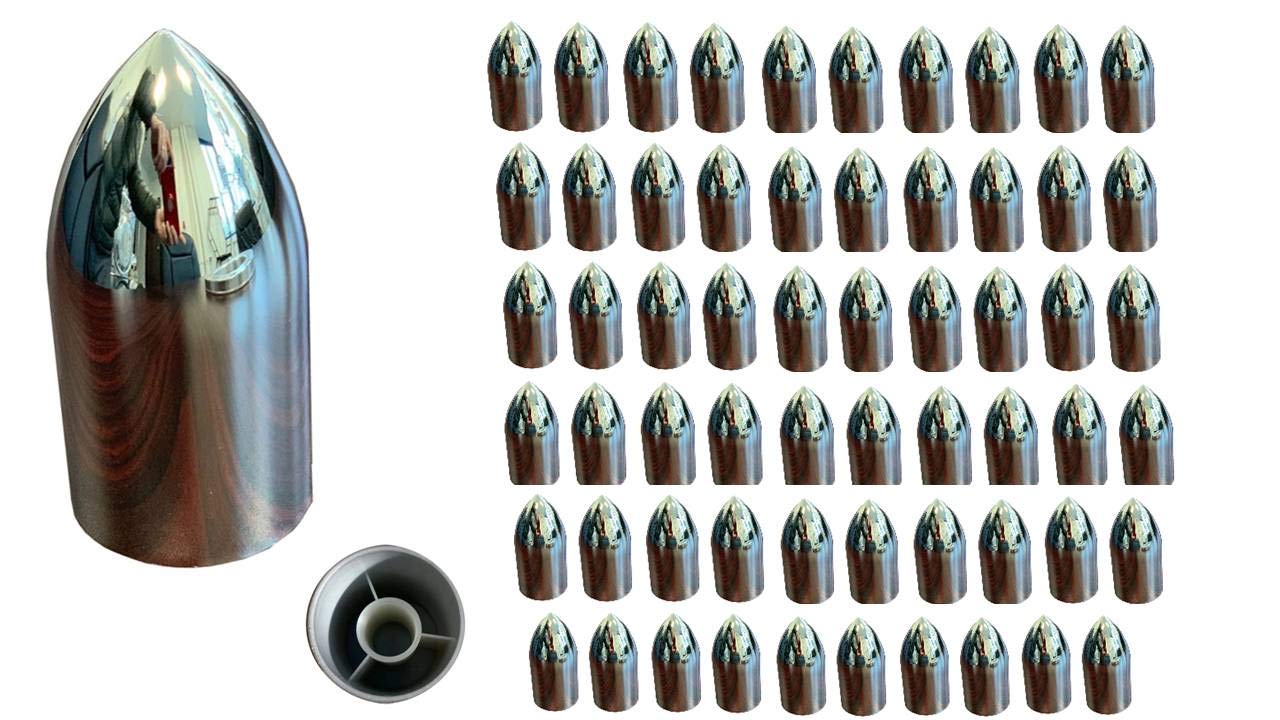 A Set of 60pcs Super Spike Chrome Color Lug Nut Thread-on Covers for M22x1.5 Stud of Semi Truck 11177