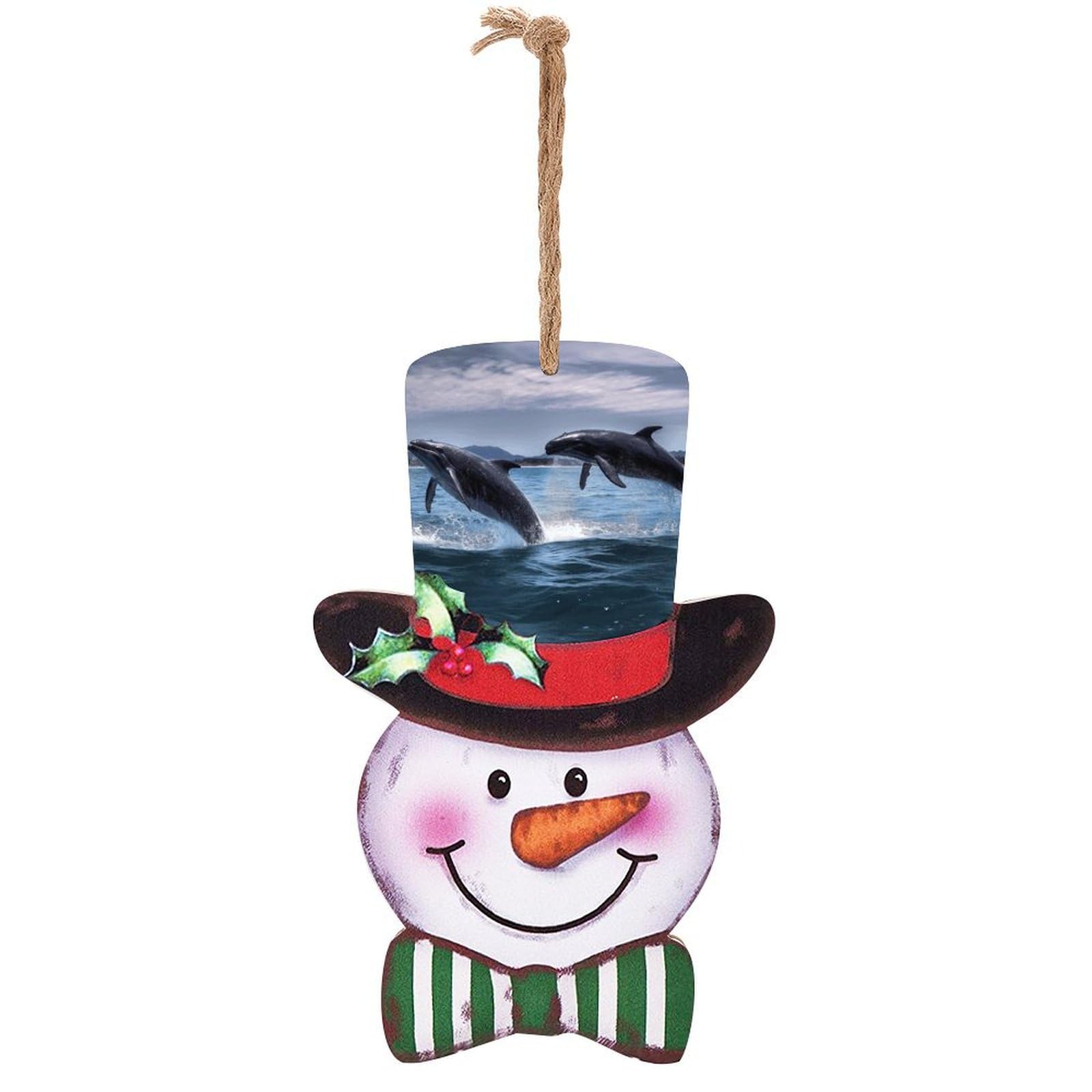 Panneau en bois bonhomme de neige de Noël et baleines pour décoration murale suspendue
