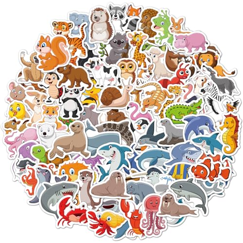 Bigqin 100 Autocolantes de animais da floresta, vinil impermeável, decalques de animais da floresta para garrafa de água e portátil, lembranças e decorações de festa da floresta