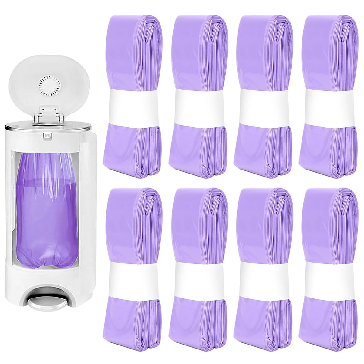 Ricarica Mangiapannolini Compatibile con Tommee Tippee Foppapedretti Maialino Angelcare Twist e Click Simplee Tec Litter Locker, 8 Pezzi Sacchetti Mangiapannolini, Viola
