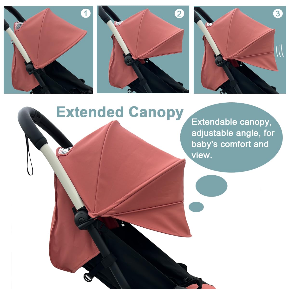 Ensemble de remplacement pour poussette compatible avec Babyzen YOYO/YOYO+/YOYO2/Stokke YOYO3,pack de 6 couleurs,coussin de siège épaissi et canopy extensible,tissu déperlant (Ginger Pink)