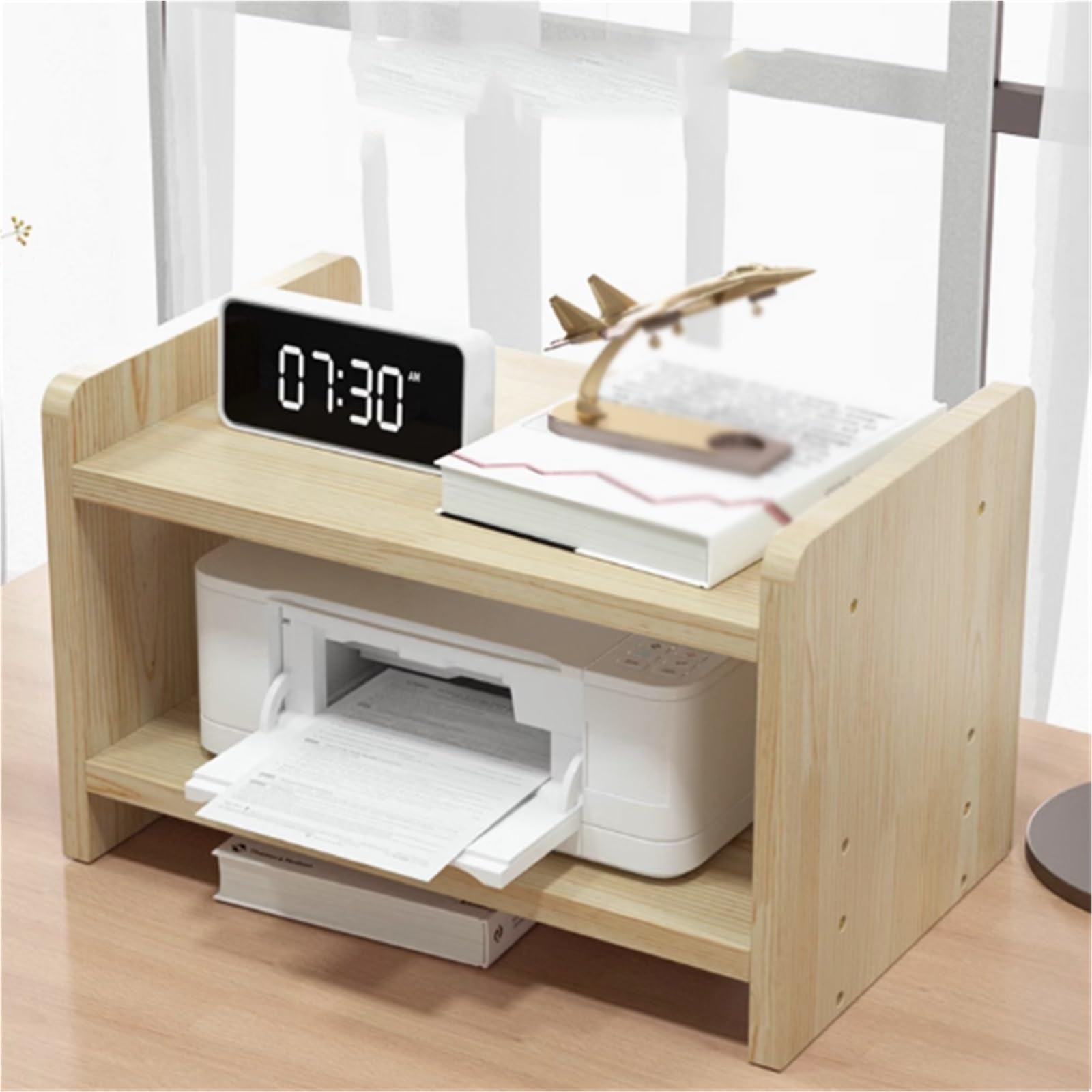 Großer Druckertisch aus Holz, höhenverstellbares Lagerregal, Desktop-Druckerständer, bodenstehende Lagerregale, für das Home Office, 2-stufig (43,4 * 24 * 30 cm)
