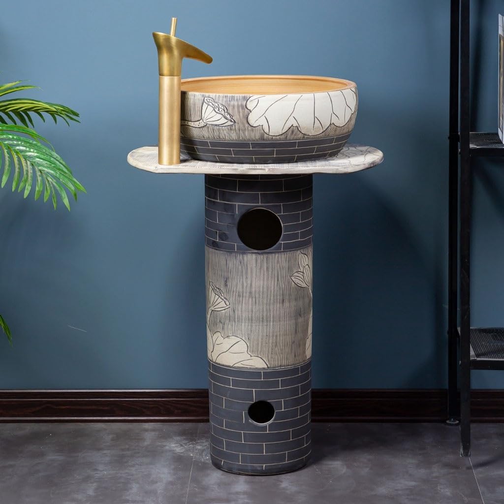 Pedestal Sinks Floor-Standing Sink Bathroom Outdoor Courtyard Wash Basin Antique Home Ceramic Villa Balcony (A)