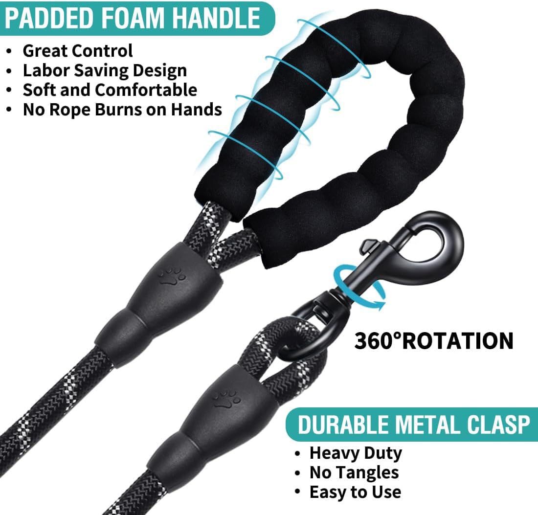 Rope Dog Lead with Soft Padded Handle and Carabiner Clip - Image 3
