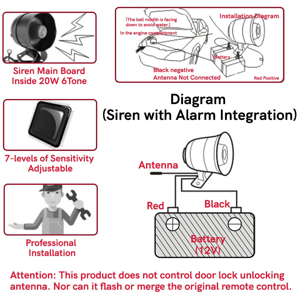 UniV/e*rsal Dispositif d'alarme de voiture, dispositif d'alarme de voiture, système d'alarme de vibration pour voiture 12 V, convient pour les voitures DC 12 V