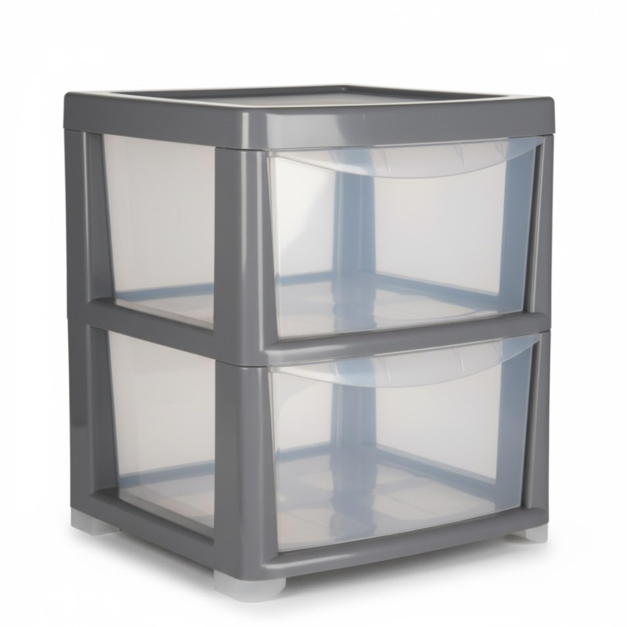 SIDSONS - Large Plastic Storage Drawer Unit Tower Organizer Cabinet for Clothes Stationery Art Craft Bedroom Office Bathroom School Holiday Decorations Organizer Chest - (Grey/Clear, 2 Tier)