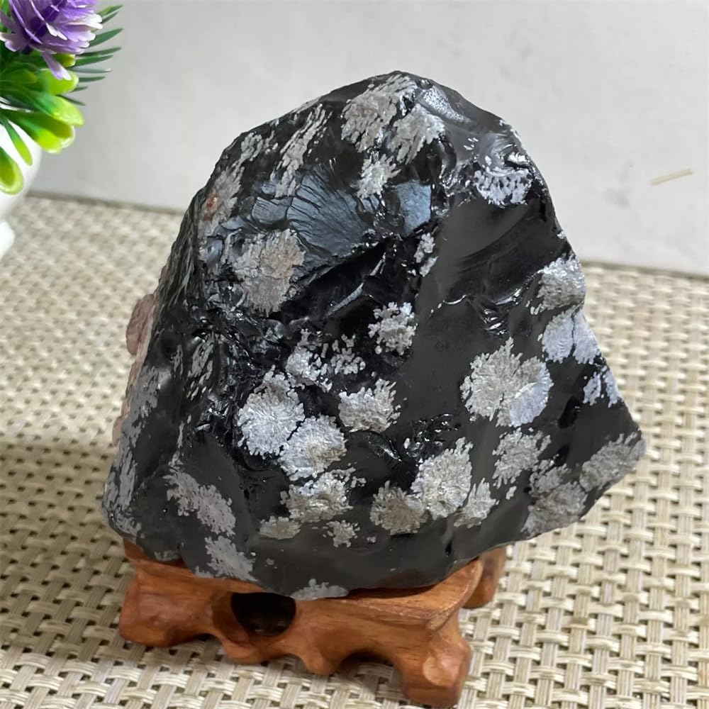 1 pièce 810-900 g de Pierres précieuses brutes d'obsidienne Flocon de Neige en Vrac, Grandes quantités de Cristaux d'obsidienne