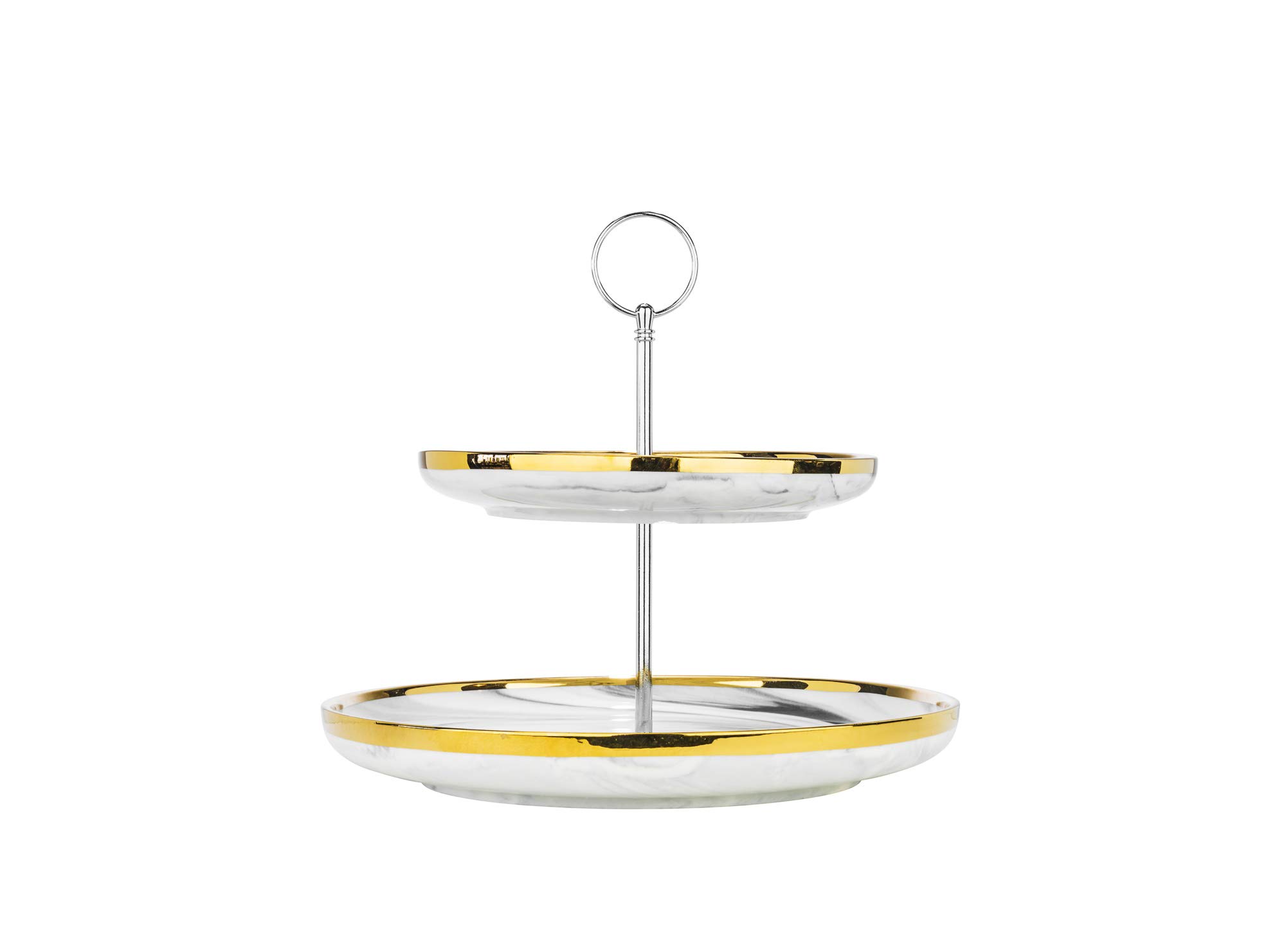Yedi YCC757, Fine Porcelain 2-Tier Cake Stand w/Gold Trim, Ceramic Display Cupcake Set, Bone China Stand with Gold Trim