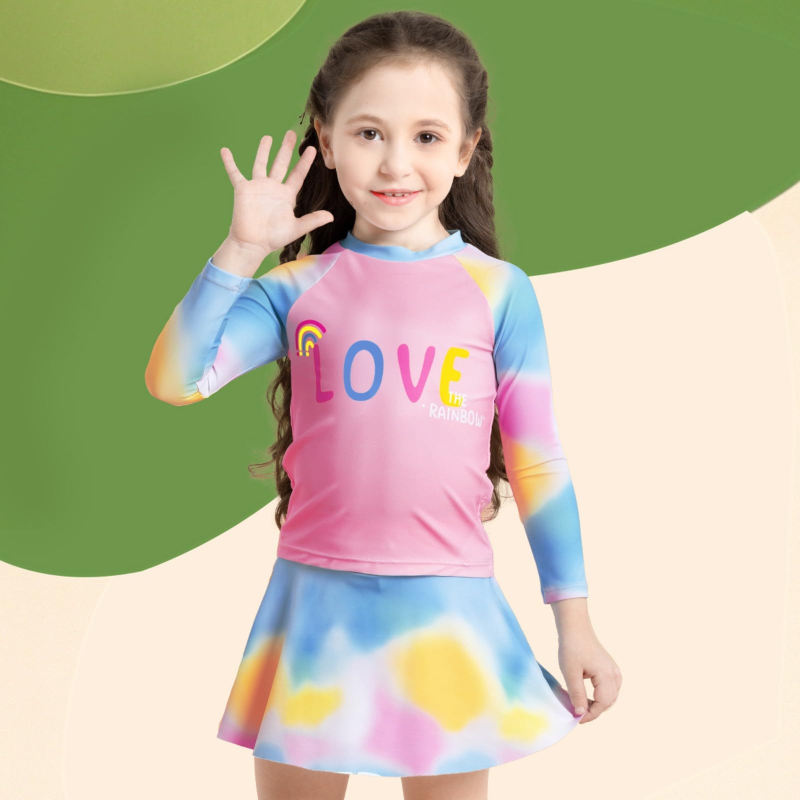Generisch Traje de baño para mujer, de manga larga, con efecto Tie-Dye, top y pantalón de dos piezas