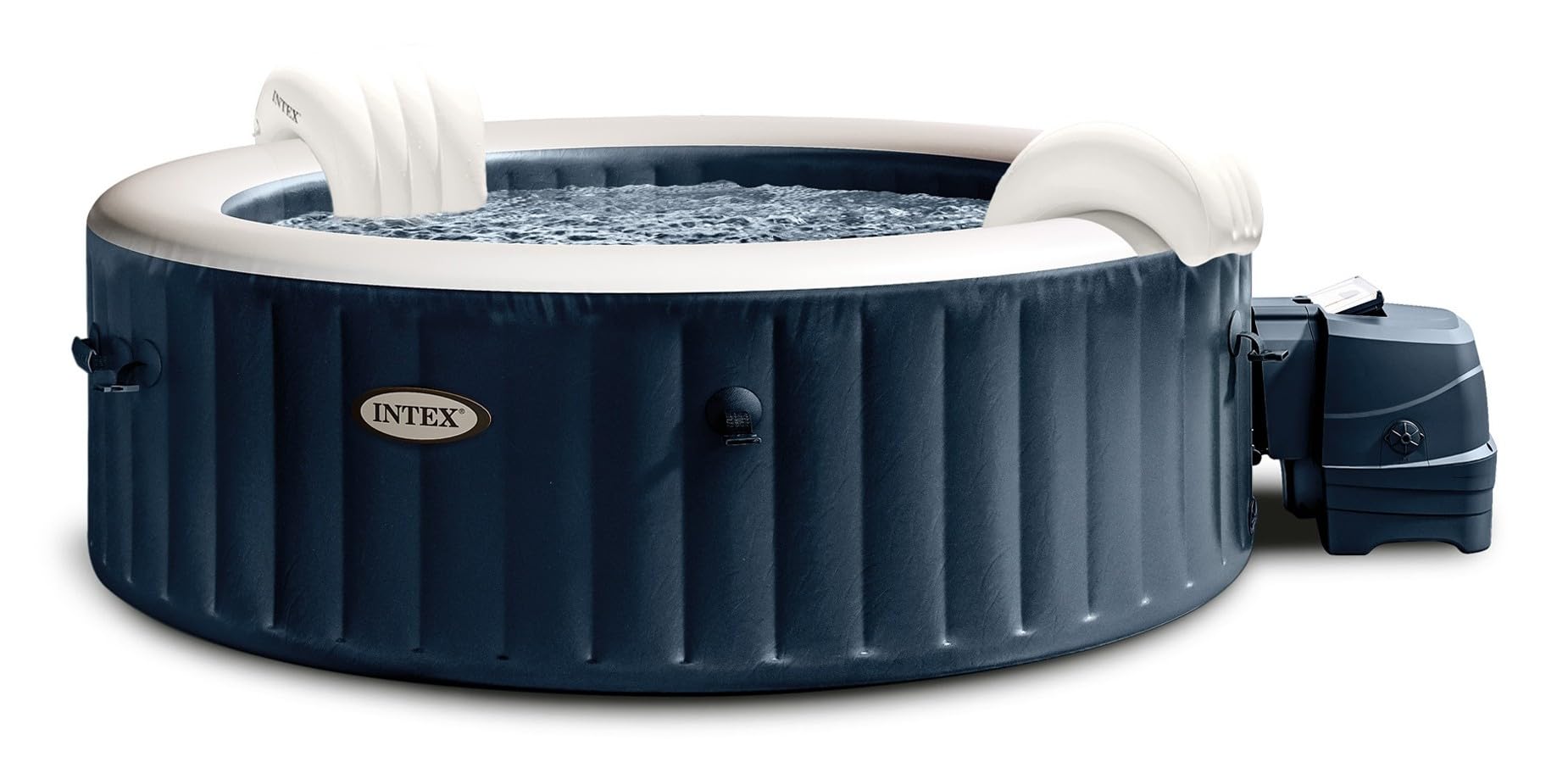 Intex 28432EX - Whirlpool aufblasbar PureSpa Bubble Massage, 6 Personen, 170 Düsen, Heizung, PVC, Navyblau, ⌀ 216x71 cm