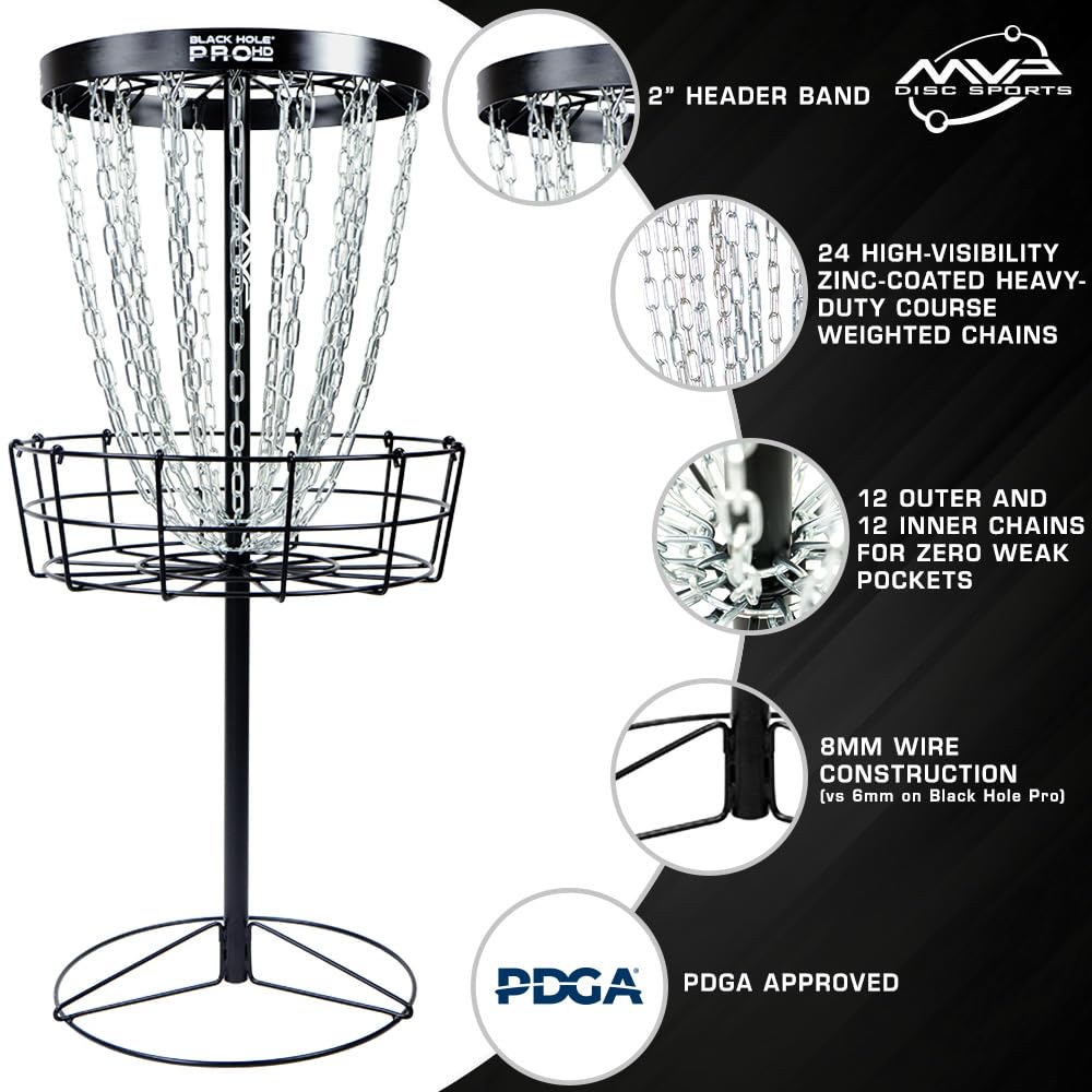 MVP Disc Sports Black Hole Pro Golfkorb mit 24 Ketten und Transporttasche
