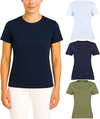 Womens T-Shirts Short Sleeve Crewneck Cotton Soft Comfortable Fashion T Shirts for Women, Multicolor, 3 Pack