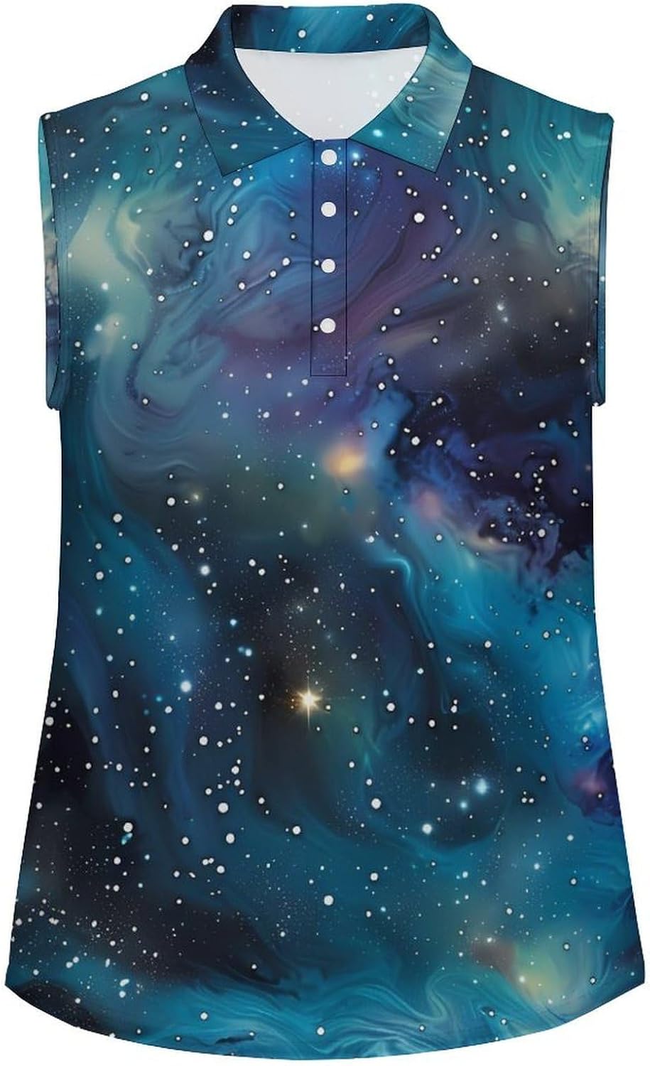 Galaxy Nebula Women Sleeveless Collared Golf Polo Shirt | V Neck Tank Top,Breathable Tennis Shirts