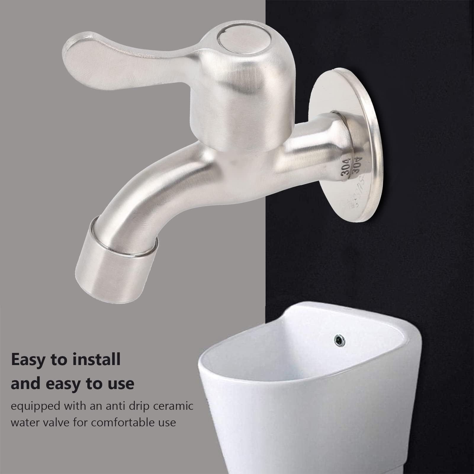 Wall Mounted Single Cold Water Tap G1 2in Stainless Steel Washing Machine Sink Basin Water Faucet Outdoor Garden — view 4