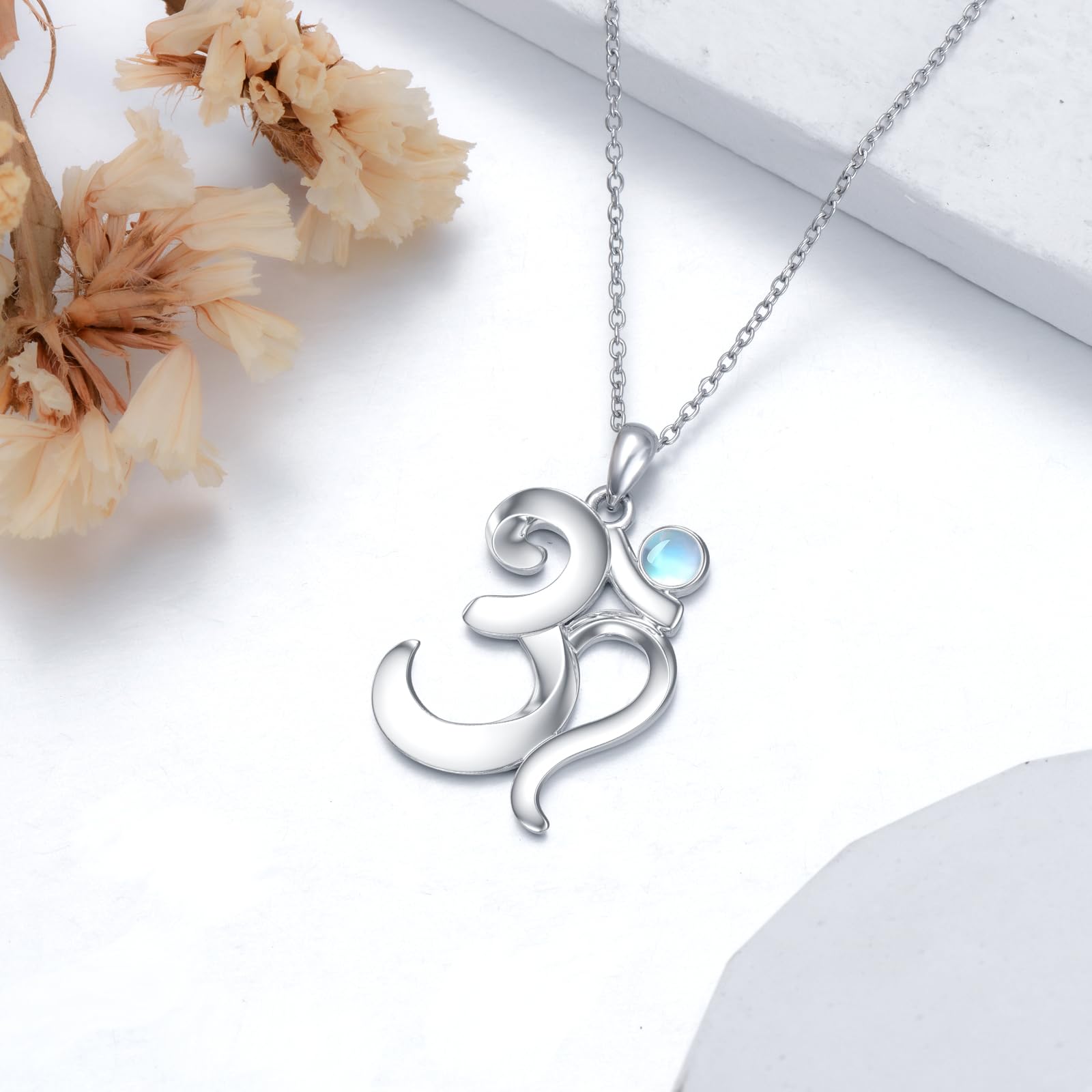 YAFEINI Fuchs/Fledermaus Triple Mond/Om Kette Silber 925 Mondstein Kette Anhänger Halskette Mondstein Schmuck Geschenke für Damen Mädchen