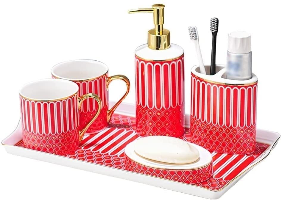 Tasse de bain de bouche cinq pièces en céramique : hygiène et organisation