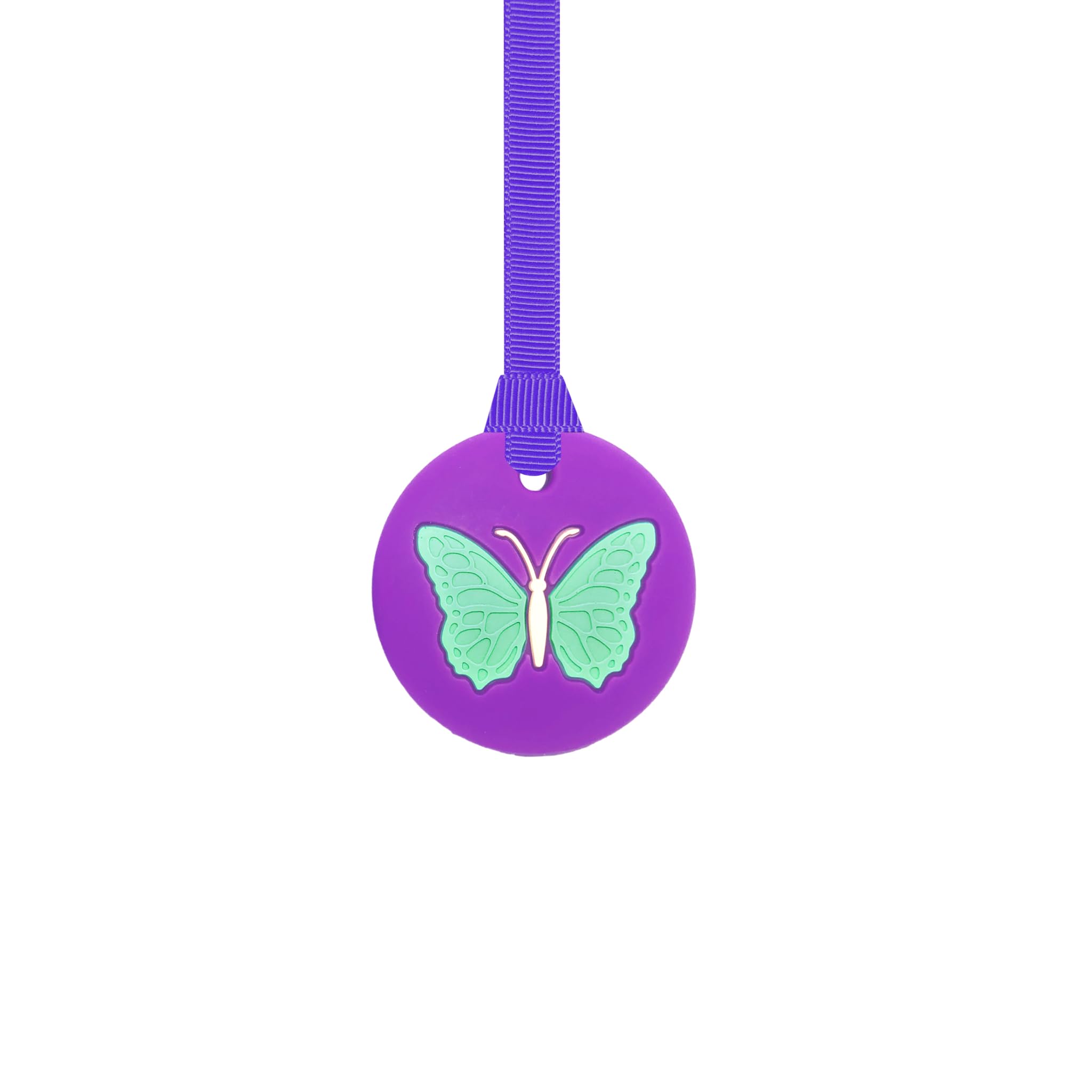 Butterfly Chew Necklace with Lanyard - Purple - Sensory Chew for Kids with Autism, Anxiety & ADHD – 100% Food Grade Silicone - Sensory Oojamabobs (8 Designs Available) (Plain Purple, 70cm Lanyard)