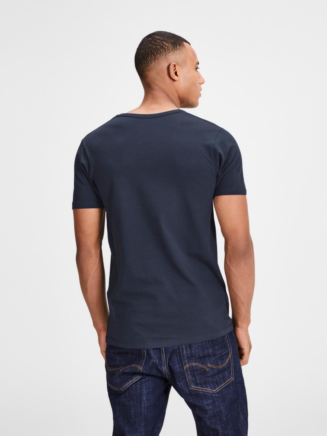 Jack and Jones - Maglietta da uomo basic con scollo a V, confezione da 3, tinta unita, slim fit, in bianco, nero, blu, grigio