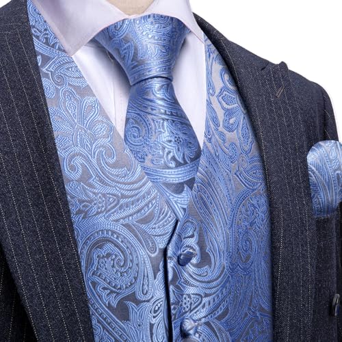 Image of Barry.Wang Men's Suit Vest Formal /Leisure Paisley Jacquard Silk Tie Pocket Square Waistcoat Set Wedding 5PCS