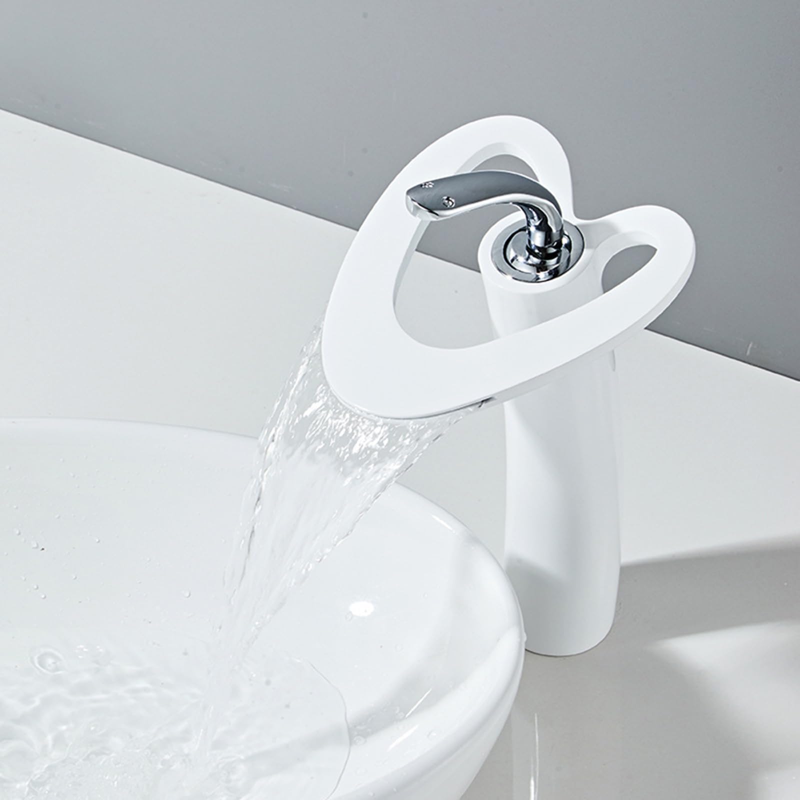 HCFYAUIS Basin Mixer Tap Hollow Bathroom Tap Single Lever Waterfall Taps for Bathroom Sink,White + Chrome