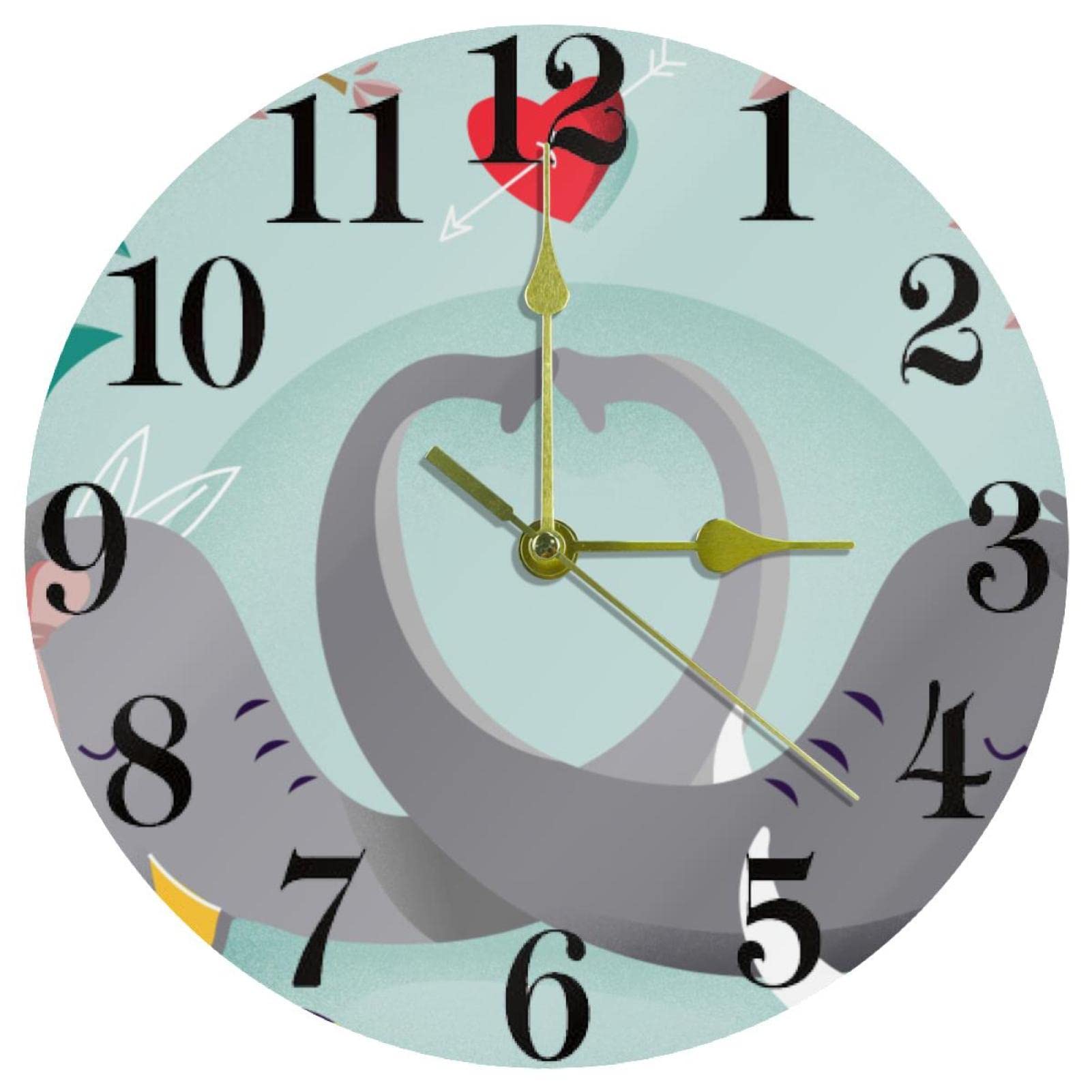 Horloge murale à quartz avec fond éléphant 25,4 cm sans bruit pour maison cuisine et école