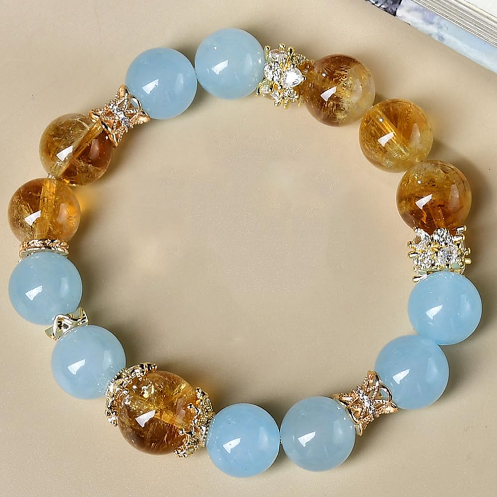 Pulsera de Cristal curativo de Citrino Natural, turmalina Amarilla, Pulsera elástica de Aguamarina para Mujer, para Espiritual, protección, energía Positiva
