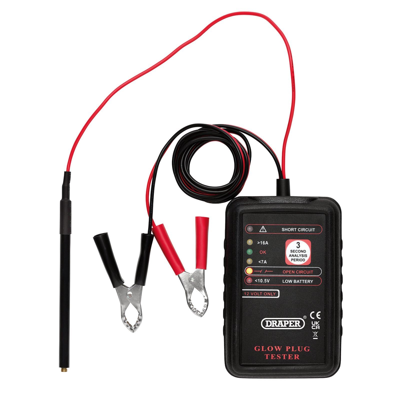 Draper 24706 12V Glow Plug Tester, Black - Image 2