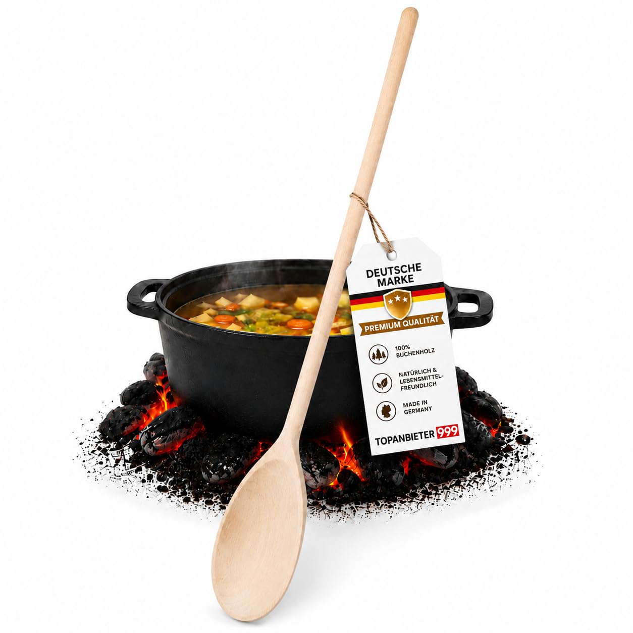 Artículos de cocina de madera de haya, cuchara de cocina extralarga de madera, fabricada en la UE estable y resistente al calor, ideal para cocinas grandes y hogares (1, 80 cm ovalada)