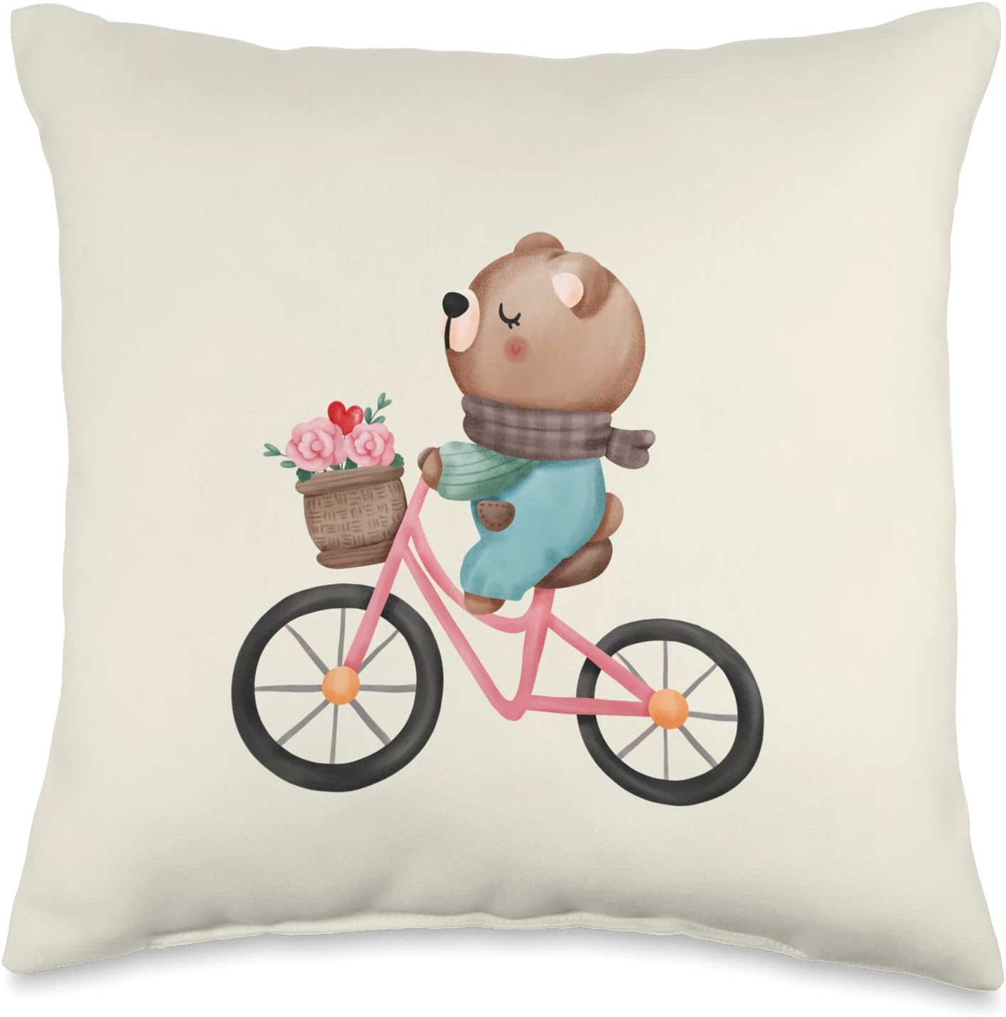 Weezdom Teez โ My Pink Valentine Cute Teddy BearWeezdom Teez โ My Pink Valentine Cute Teddy Bear Cute Valentine Teddy Bear Heart Balloon Love Bicycle Throw Pillow, 16x16, Multicolor