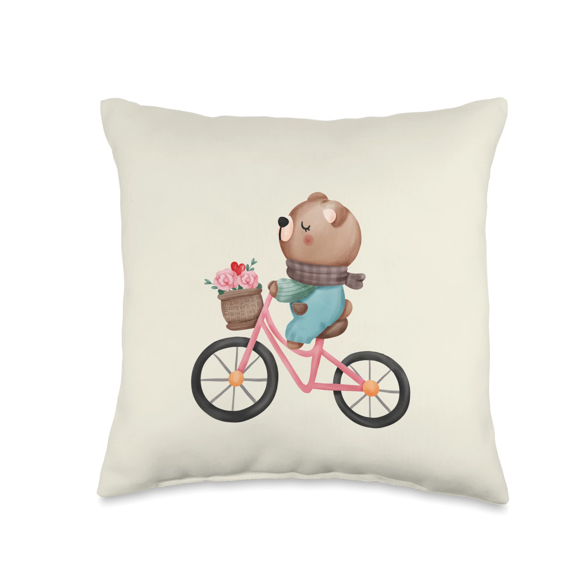 Weezdom Teez – My Pink Valentine Cute Teddy BearWeezdom Teez – My Pink Valentine Cute Teddy Bear Cute Valentine Teddy Bear Heart Balloon Love Bicycle Throw Pillow, 16x16, Multicolor
