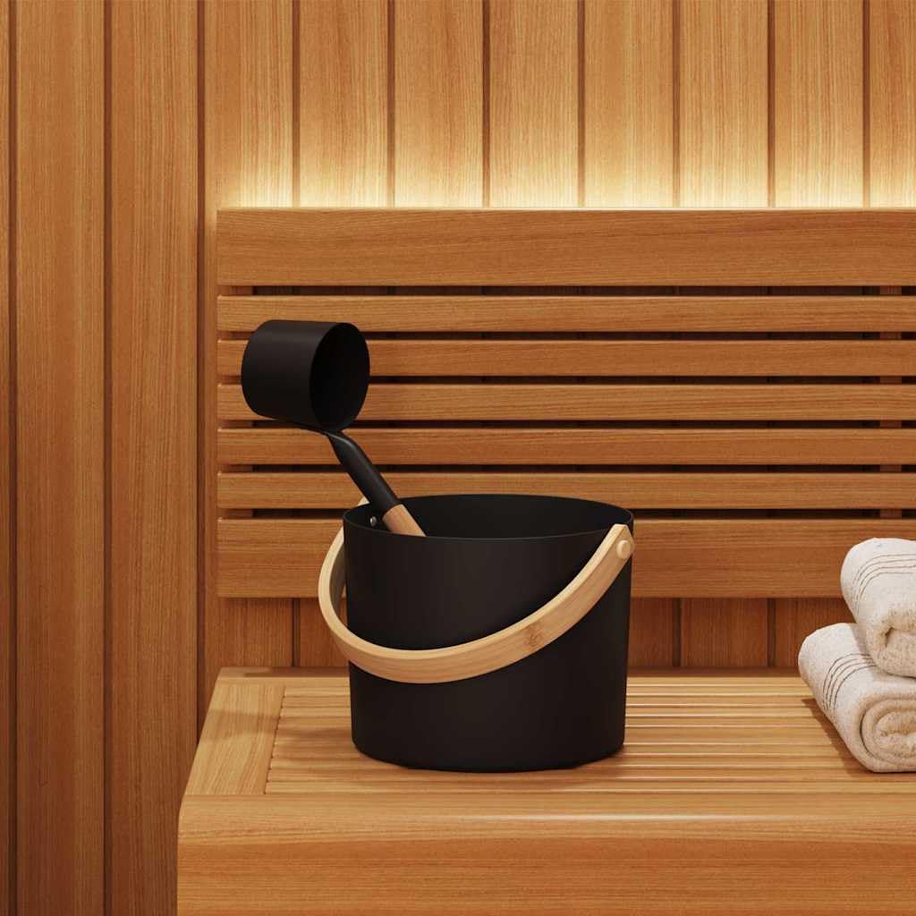 Mangloder - Set di accessori per sauna, 2 pezzi, in alluminio e legno di pino, secchio per infusione da 7 l, con paletta per cabina a infrarossi, sauna finlandese, benessere, relax, interni