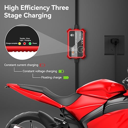 Miniatura 5 de Paquete de 3 Cargador de batería de automóvil de 1000 mA, cargador de batería FOVAL de 12 V totalmente automotriz, cargador de goteo, cargador de