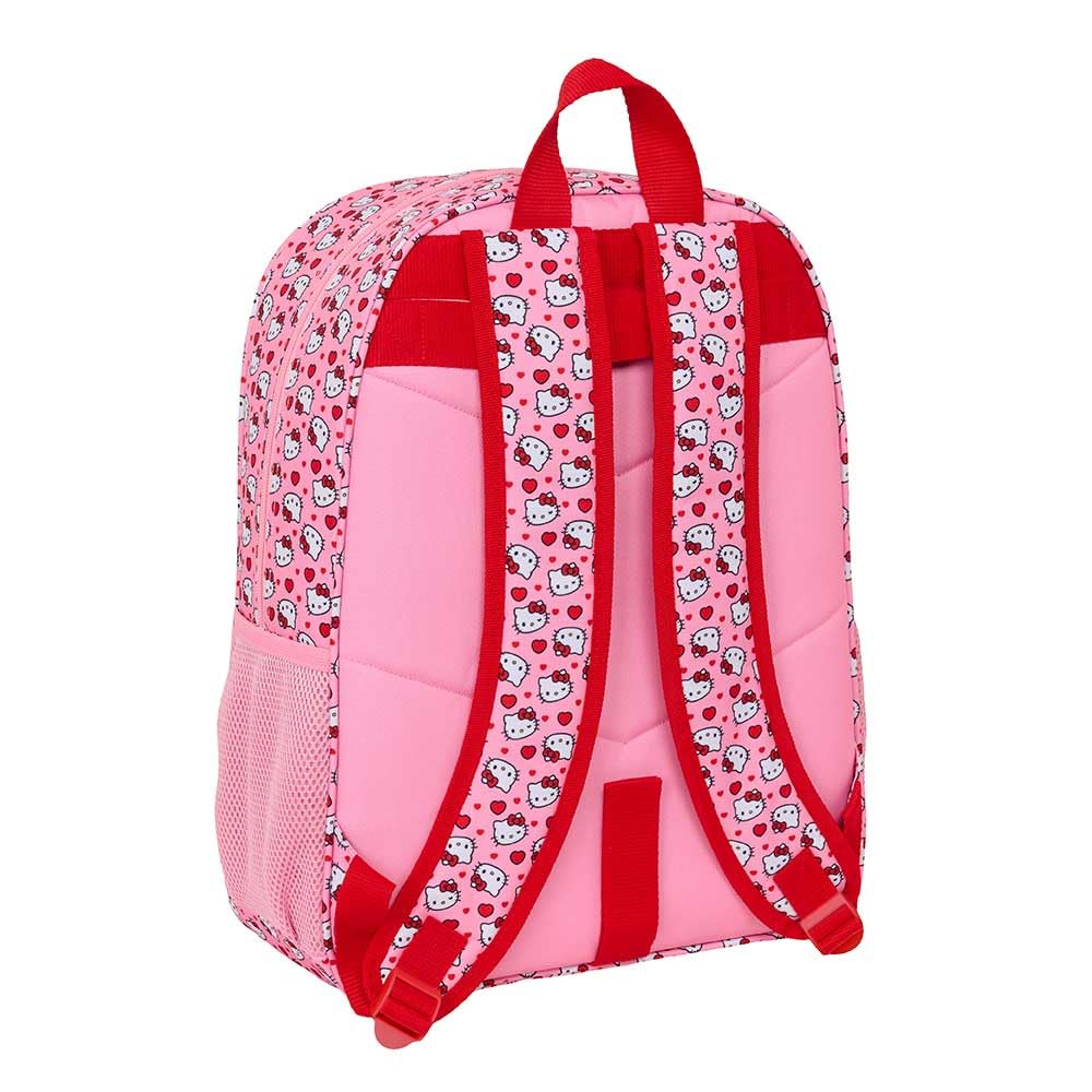 Safta | Mochila Escolar Hello Kitty Adaptable a Carro, Ergonómica y Acolchada, Doble Tirador en Cremallera Principal, Bolsillo Frontal Gran Formato, Laterales Portabotellas, Medidas 33x14x42 cm