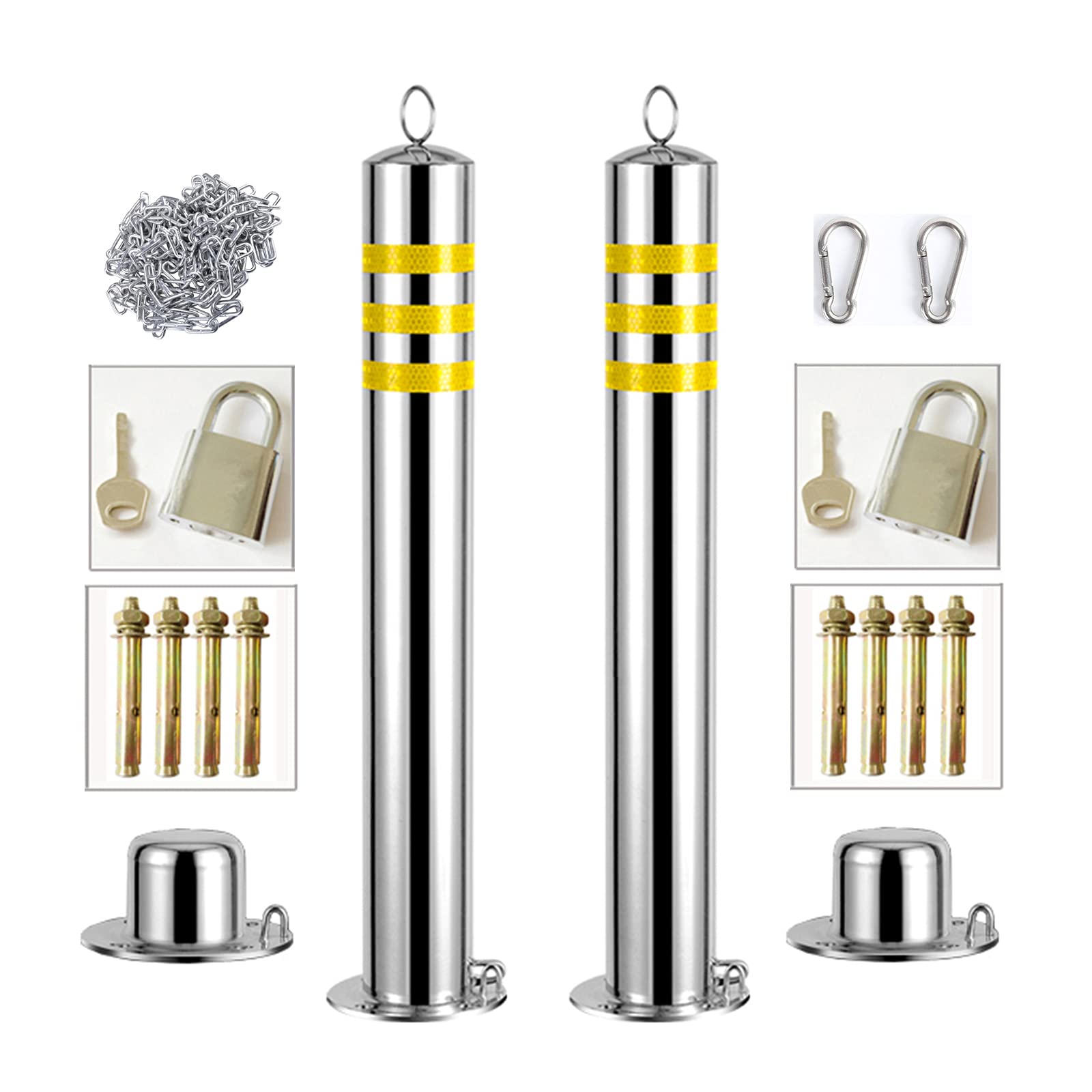 SnamicE Parking Barrier Parking Bollards Heavy Duty,Stainless Steel Parking Barrier Lock,2 Pack Parking Bollard for Lane Security,76×650mm