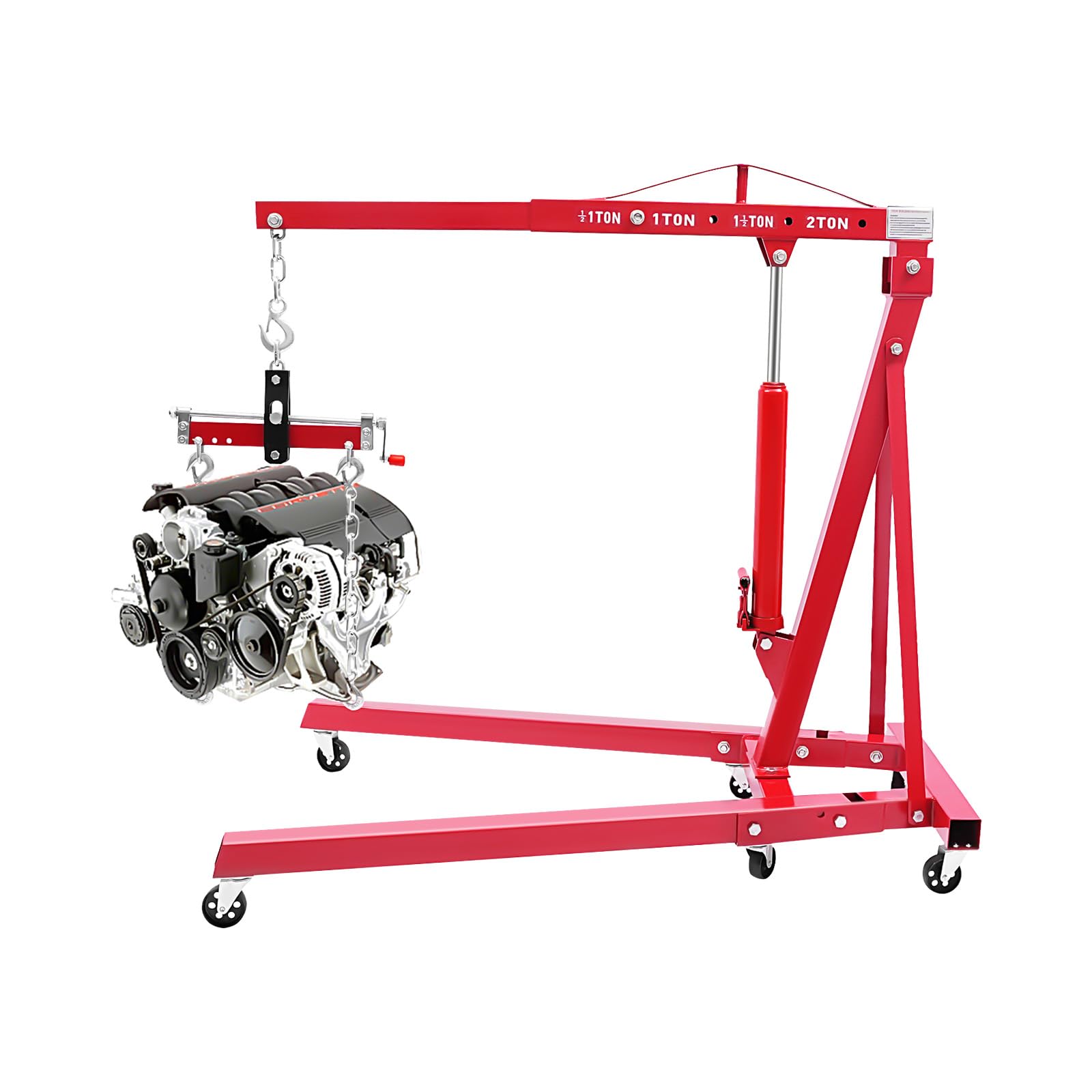 Grúa para motor, 2 toneladas, gato hidráulico con palanca de bomba, patas plegables, plataforma elevadora, elevador de coche, mango de soporte, 6 ruedas robustas, taller, garaje